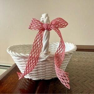American Girl Doll White Sparkly Woven Easter Basket with Pink Bow